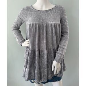 Free People Midnight Ruffle Babydoll Tunic Top Tiered Open Knit Blouse size XS